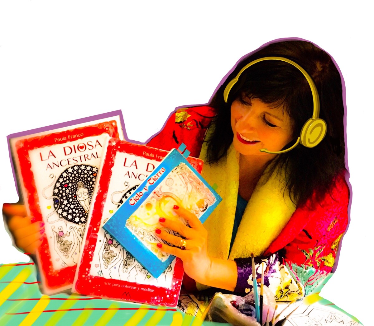 Paula Franco y sus dos libros para colorear de diosas.