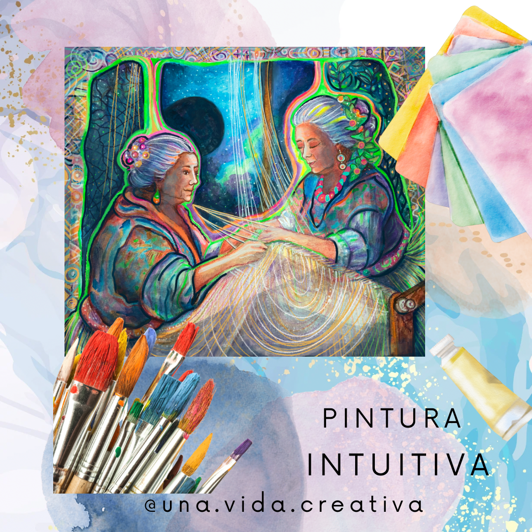 ✨ Aquí te comparto mi proceso creativo con las abuelas que tejen las fibras luminosas de la luna.
Ellas soplan hilos de claridad y sombra que atraviesan mis manos, mientras la pintura se abre como un