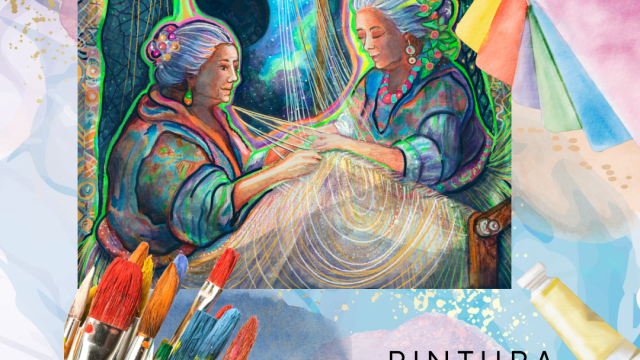 ✨ Aquí te comparto mi proceso creativo con las abuelas que tejen las fibras luminosas de la luna.
Ellas soplan hilos de claridad y sombra que atraviesan mis manos, mientras la pintura se abre como un